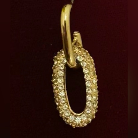 Earrings double oval hoop gold tone and crystal - Picture 3 of 5